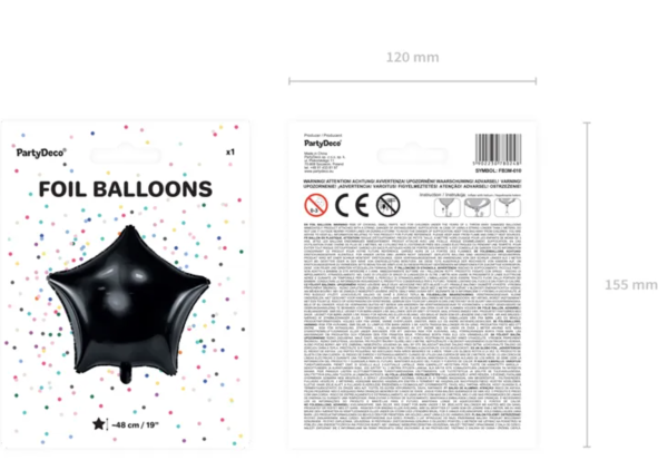 Folienballon - Stern Schwarz - ø 48cm